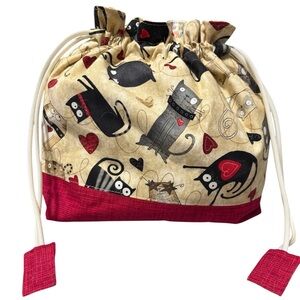 Cats Project Bag Knitting Crochet Craft Drawstring Tote Yarn Organizer Storage